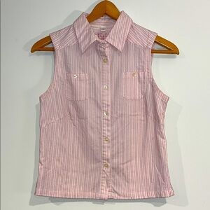 ISIS Women’s 6 Button Down Sleeveless Blouse Pink Stitched Textured Tank Top EUC